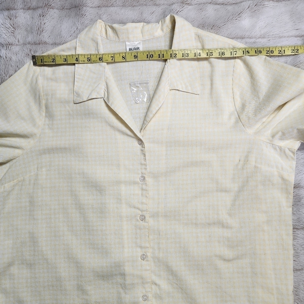 Button down shirt Gingham Collared V-neck Cotton blend yellow white BLAIR NWOT - Picture 7 of 12